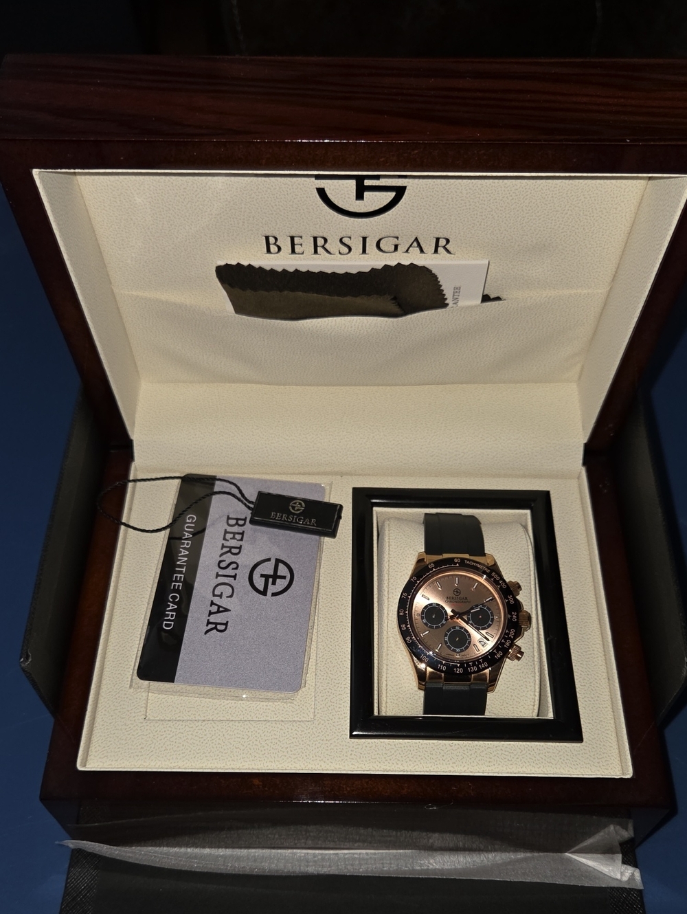 Bersigar Rose Gold Chronograph Watch with Black Strap
